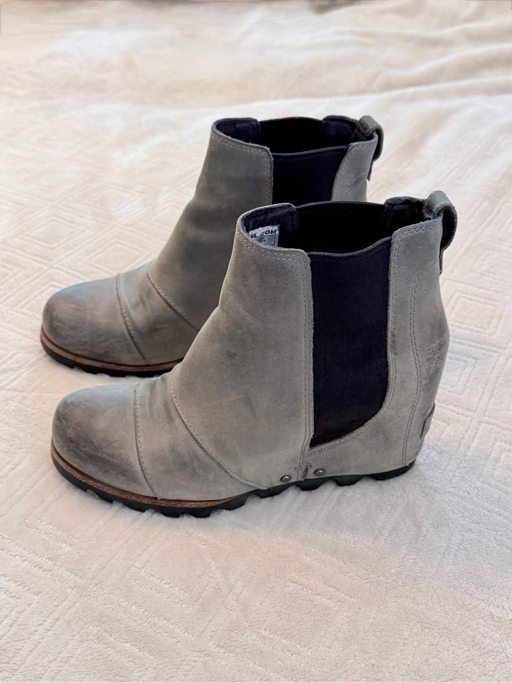 Sorel Lea Wedge Boots Joan Of Arctic Women Size 6.5 37.5 Ankle Chelsea gray